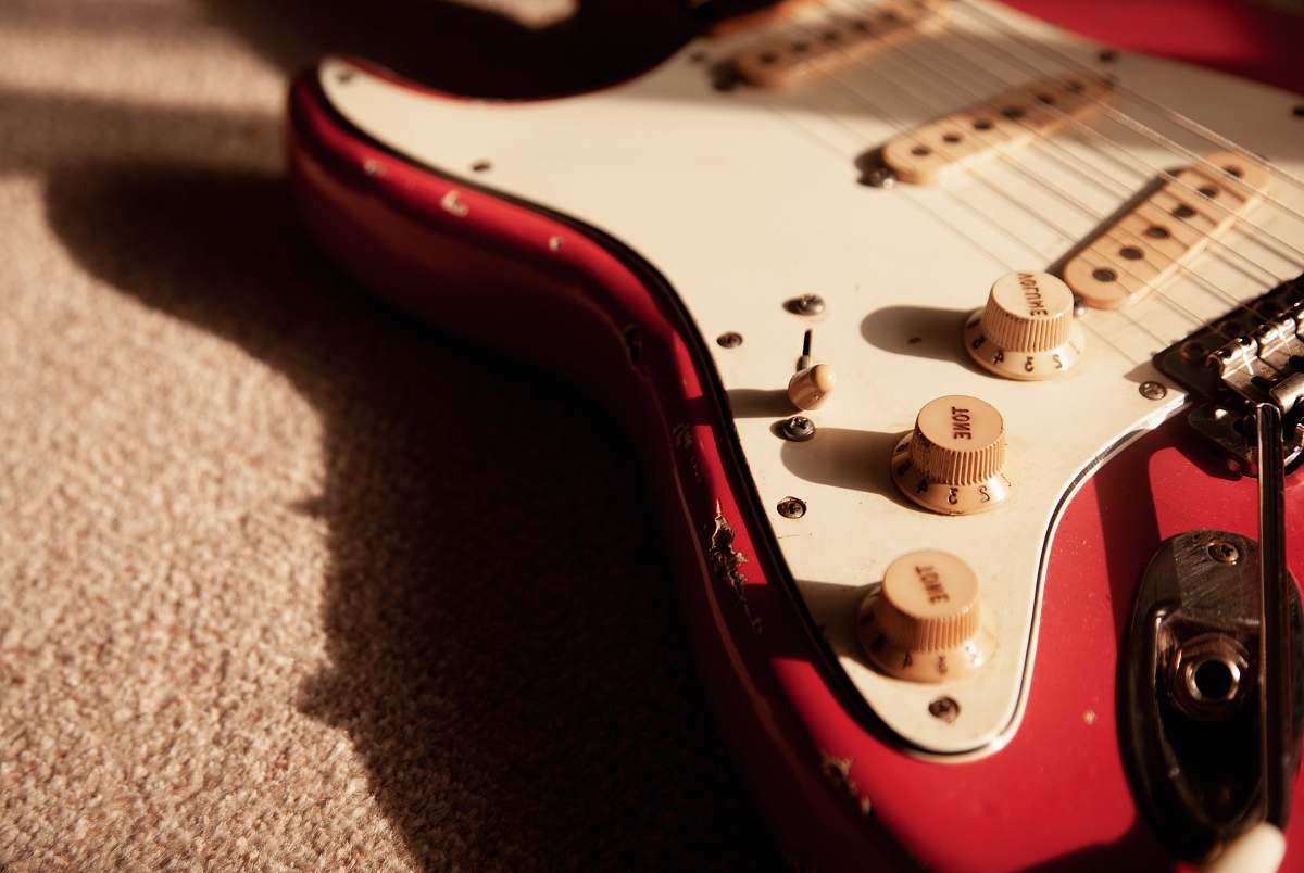 guitar white and red electric guitar musical instrument
